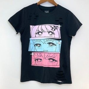 Japanese Girls Anime Eyes with cut outs  T-Shirt Size L